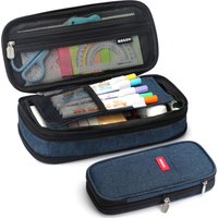 Navy Blue Large-Capacity Pencil Case, Retractable, Multi-Purpose, Made of Premium Fabric, Ideal Gift for the New Semester