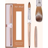 Top Quality Kolinsky Acrylic Nail Brush Nail Salon 100% Pure Rose Gold Oval Crimped Shaped Metal Handle Acrylic Nail Brush