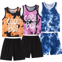 4/2 Pcs Summer Boy Tie-dye Gradient Vest Suit Cool And Handsome Children's Casual Breathable Vest Joker Comfort Shorts Camouflag