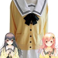 Anime You and Me and Her: A Love Story Muko Aoi MIYUKI Cosplay Kostüm Gelber Strickpullover JK Uniform Halloween Kostüm