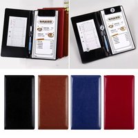 PU Leather A6 File Folder With Pen Insert Storage Slot Clipboard Document Clip Waterproof Order Dishes Note Holder Restaurant