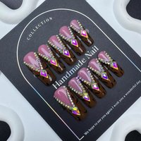 10pcs high-end The new autumn and winter two-tone V-shaped diamond-encrusted design is simple and elegant handmade fake nails