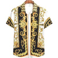 Men's summer shirt retro ethnic print men's casual minimalist short sleeved t-shirt with lapel button up shirt street oversized