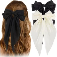 1/2pcs Bow Ribbon Hair Clip Fashion Simple Solid Satin Spring Clip Hair Pin Elegant Retro Headband Clips Girls Hair Accessories