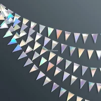 Iridescent Paper Banner Frozen Party Supplies Birthday Decoration Adult Laser Silver Garland Wedding Birthday Party Decoration