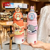 X&W Zootopia Judy Nick Stainless Steel Insulated Cup Double Drinking Straw Cup Warm and Cold Proof Outdoor Sports Water Bottle