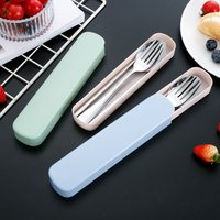 4Pcs Silver Portable Stainless Steel Cutlery Suit with Storage Box Chopstick Fork Spoon Travel Tableware Set Camping Cutlery