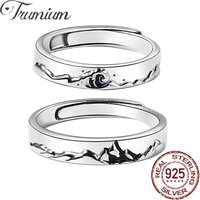 Trumium S925 Sterling Silver Mountain Couple Rings for Wife Husband Adjustable Engagement Promise Wedding Gift for Couples