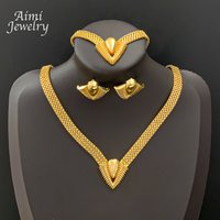 Exquisite Golden Necklace Earrings Bracelet Sets 18K Gold Plated Jewelry Set for Women Jewellery Set Bridal Wedding Party Gifts