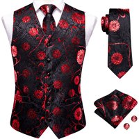 Mens Suit Vest Tie Hanky Cufflinks Set Jacquard Floral Paisley Waistcoat Sleeveless Jacket Necktie for Male Wedding Busniess