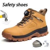Waterproof Safety Shoe Men Indestructible Steel Toe Work Safety Boots Anti-smash rotary button footwear Security Protect