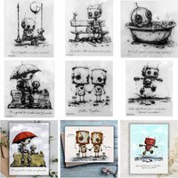 Bot-ology Better Together Clear Stamps for Card Making Transparent Silicone Stamps Robot Rubber Stamps Seal for DIY Scrap