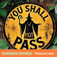 Vintage You Shall Not Pass Wizard Metal Wall Art, Round Retro Lord Of The Rings Gandalf Decorative Tin Sign, Rustic Fantasy T