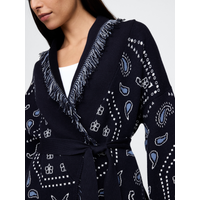 Elegant Tassel Patchwork Print Cardigan for Women Belts V-neck Long Sleeve Sweater 2025 New Autumn Street Office Lady Outerwears