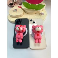 Colorful Bear Phone Grip-Pink Bloody Bear ,Cute&Punk Phone Stand Holder,Unique Y2K Anime Accessory for Phone