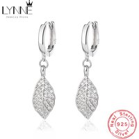 New Bohemian 925 Sterling Silver Leaf Rhinestone Pendants Hoop Earrings Women Jewelry Fine Golden Leaves Zircon Long Drop Ear