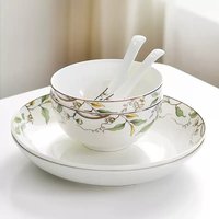 6pcs/lot, real bone china plates dinner sets, bowl set, porcelain ceramic tableware, Chianese dinner sets with spoon, service
