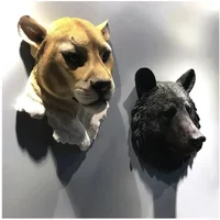 American Animal Head Wall Decoration Pendant Retro 3D Simulation Lion Wolf Awe Inspiring Bar Home Resin Crafts Ornament