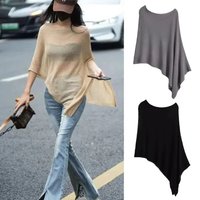 Women Fashion Loose Irregular Cape Shawl Thin Ice Silk Sun Protection Shawls Gifts Knitted Sweater Top