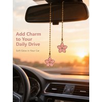 Car Rearview Mirror Charm - Pink Sakura Flower Pendant with Gold Chain, Cute Auto Interior Decor for Women, Gift Idea