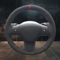Car Interior Hand Stitched Black Breathable Non-slip Suede Leather Model Y 2017-2023 Steering Wheel Cover For Tesla Model 3