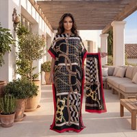 New Style Printed Silk Abaya Dress With Matching Scarf - Dubai Style Elegant Loose Maxi Kaftan For African Muslim Women