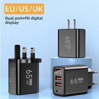 65W USB C Charger with LED Display QC3.0 PD Fast Charging for iPhone 15 16 Pro Samsung Xiaomi Huawei EU/US/UK Plug Wall Adapter