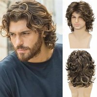 HAIRJOY Synthetic Hair Football Fan Hair Mens Short Brown Wig Layered Curly Wig