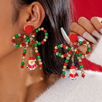 Merry Christmas Colorful Beaded Bowknot Dangle Earrings Fashion Santa Claus Bells Earrings for Women New Year Jewelry Xmas Gifts