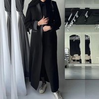 Black Women's Blazer 2026 Female Jacket 1 Piece Long Coat Single Breasted Shawl Lapel Luxury Muslim Abayas Office Lady Clothing