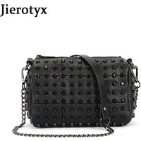 JIEROTYX Studded Crossbody Bags for Women Black Leather Clutch Purse Vintage Gothic Style Ladies Shoulder Bags Dropship