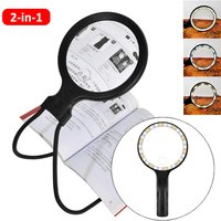 2-in-1 Neck-wearing/Handheld Magnifier Rechargeable Magnifying Glass 30 LEDs Hands Frees 5X 10X Magnification Glass for Reading