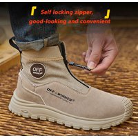 Summer High Top Lightweight Men's Safety Shoes Anti Slip Anti Smashing Anti Puncture Plastic Steel Toe Breathable Heat-resistant