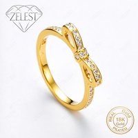 925 Silver 18K Gold Plated Exquisite Bow Zircon Ring Women Fashion Party Favor Jewelry Accessories
