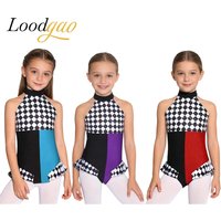 Girls Checkerboard Plaid Bodysuit Clown Costume Jumpsuit Halloween Carnival Outfit Role-playing Leotard Gymnastics Jumpsuit