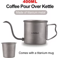 400ml Pour Over Kettle Gooseneck Coffee Kettle Ti Folding Handle Water Kettle with Lid and Beer Cup