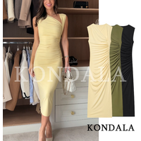 KONDALA Women Elegant Pleated Sleeveless Dress Chic Simple Dating Dinner Slim Dress New 2026 Summer Trendy Prom Ladies Dresses