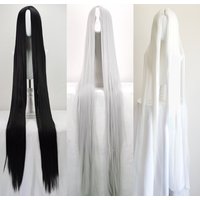 150cm wig Extra-long black and white cosplay center-parted wig anime 60 inch wig