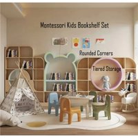 Children’s Bookcase Set – Montessori Kids Bookshelf & Storage Unit for Playroom and Bedroom, Creative Wooden Shelves