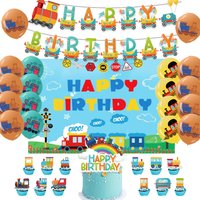 Cartoon Retro Train Theme Birthday Party Decoration Colorful Small Train Balloon Cake Topper Child Toy Gift Baby Shower Supplies