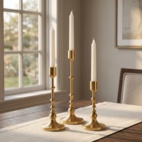 Unique Bullet Stem Metal Candle Holder Set 3 Gold Black Taper Candlestick with Anti-Slip Base for Wedding Table Centerpiece