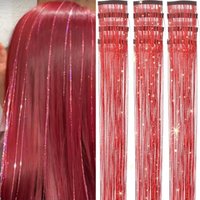 Red Hair Tinsel 12Pcs Clip in Hair Tinsel Kit 22Inch Tinsel Hair Extensions Christmas Hair Tinsel Party Festival Accessories