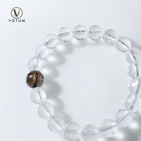 Votum Natural Faceted White Crystal Smoky Quartz Bracelet for Women Lady Protection Luck Bracelets Girl Yoga Gift Beaded Jewelry