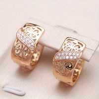 Exquisite Gold Color Hand Carving CZ Dangle Women's Earrings for Party Daily Wear