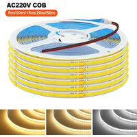 220V 5m 10m 15m 20m 50m COB LED Strip Light RA90 High Bright 240 LEDs/m 8mm PCB Flexible Tape Linear Lighting Warm Natural White