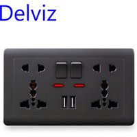 Delviz USB charging socket, 2.1A Dual USB Port, AC 110-250V, 13A Wall-mounted Multi-functional USB power Universal 5 Hole Outlet image 3