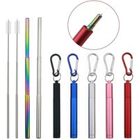 304 Stainless Steel Metal Straw Reusable Telescopic Straw with Cleaning Brush Carry Case Collapsible Portable Drinking Straw Set