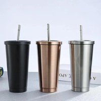 New Large Capacity Office Coffee Cup 304 Stainless Steel Straw Cup Portable Home Cooling Insulation Cups Covered Travel Car Cups
