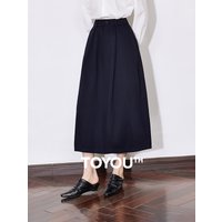TOYOUTH Women Skirt 2025 Spring New Solid Color Pure Cotton Mid Waist Versatile Ankle Length A Line Umbrella Skirt Black