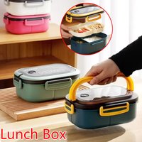 Lunch Box 2 Layers Grids Student Office Worker Microwave Hermetic Bento Box Outdoor Picnic Fruit Food Container with Fork Spoon